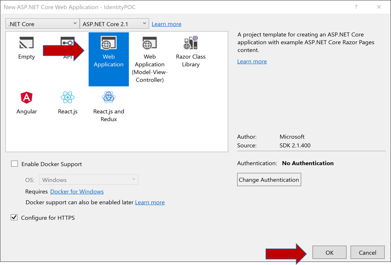 New ASP.NET Corew web application dialog